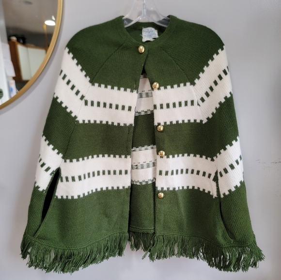 Vintage Sweaters - Vintage Carol Brent poncho cape knitted stripped women Small